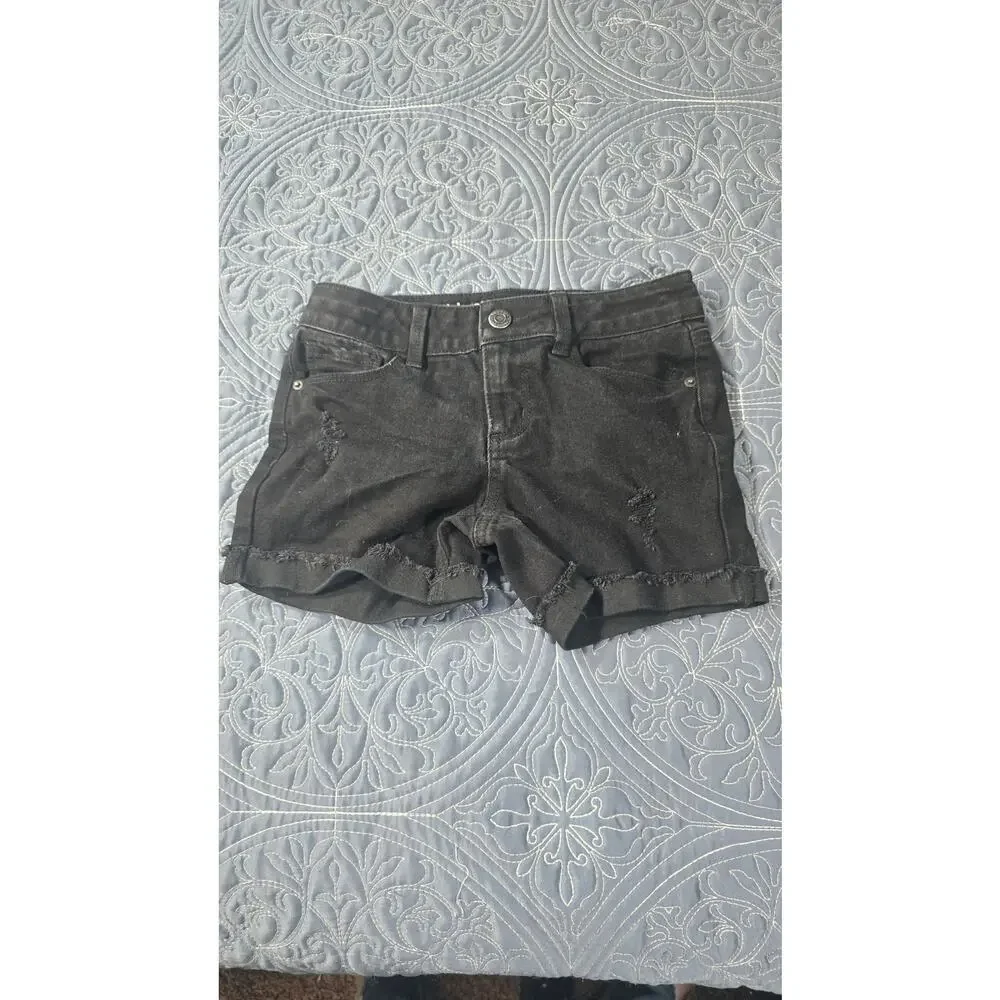 Hippie Girl Cassedy Black Denim Cuffed Shorts Stretch Casual Minimalist Size 8